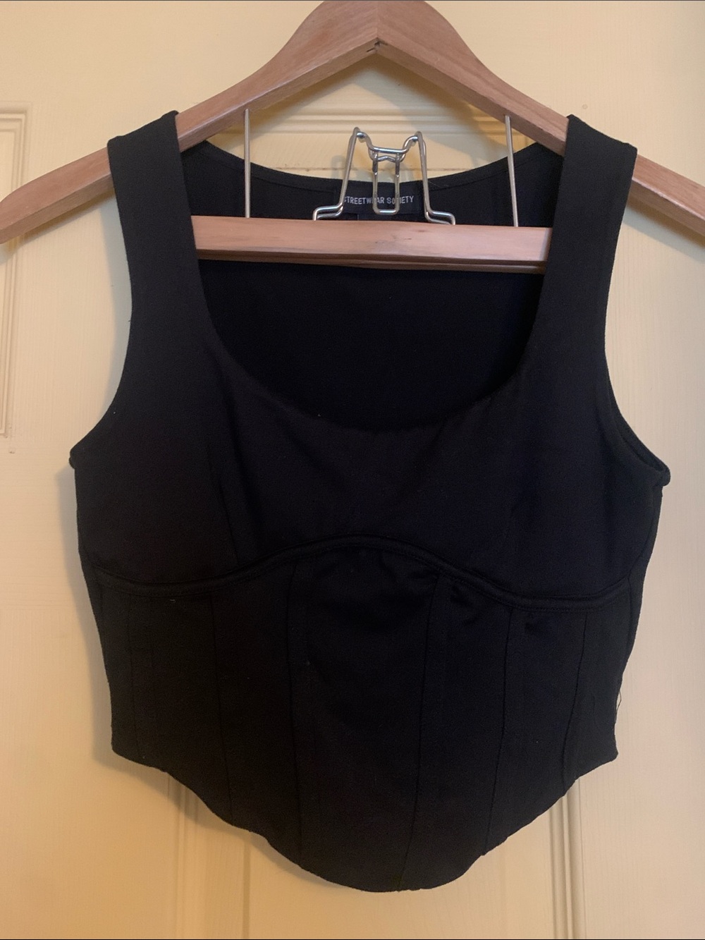 SWS Black Going Out Corset Style Crop Top Club Party Square Neck